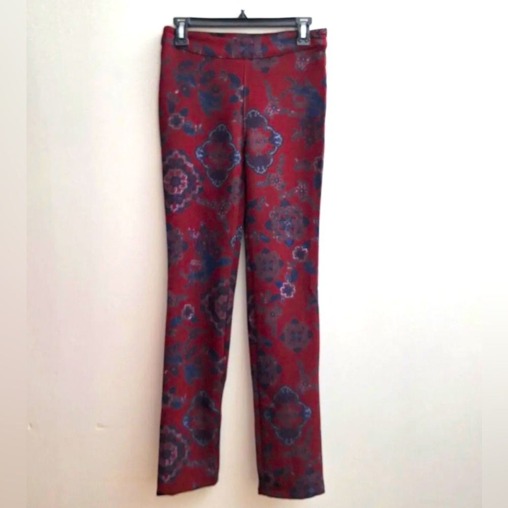 Urban Outfitters Womens S Burgundy Brocade Print Pants Exposed Zip Hems Boho